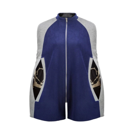‘Rosa may’ Wool-Mix Cape with Kintsugi Printed Lining