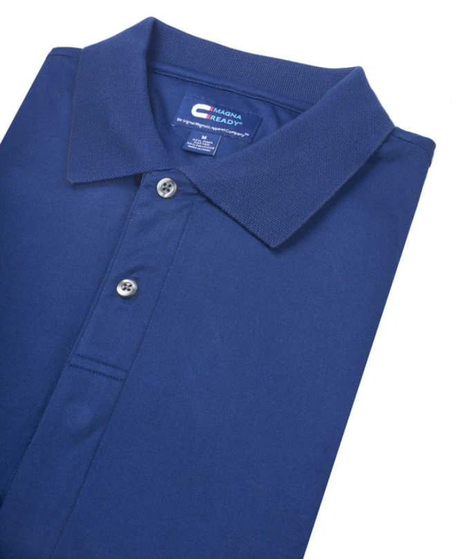 Deep Navy Birdseye Knit Short Sleeve Polo with Magnetic Closures